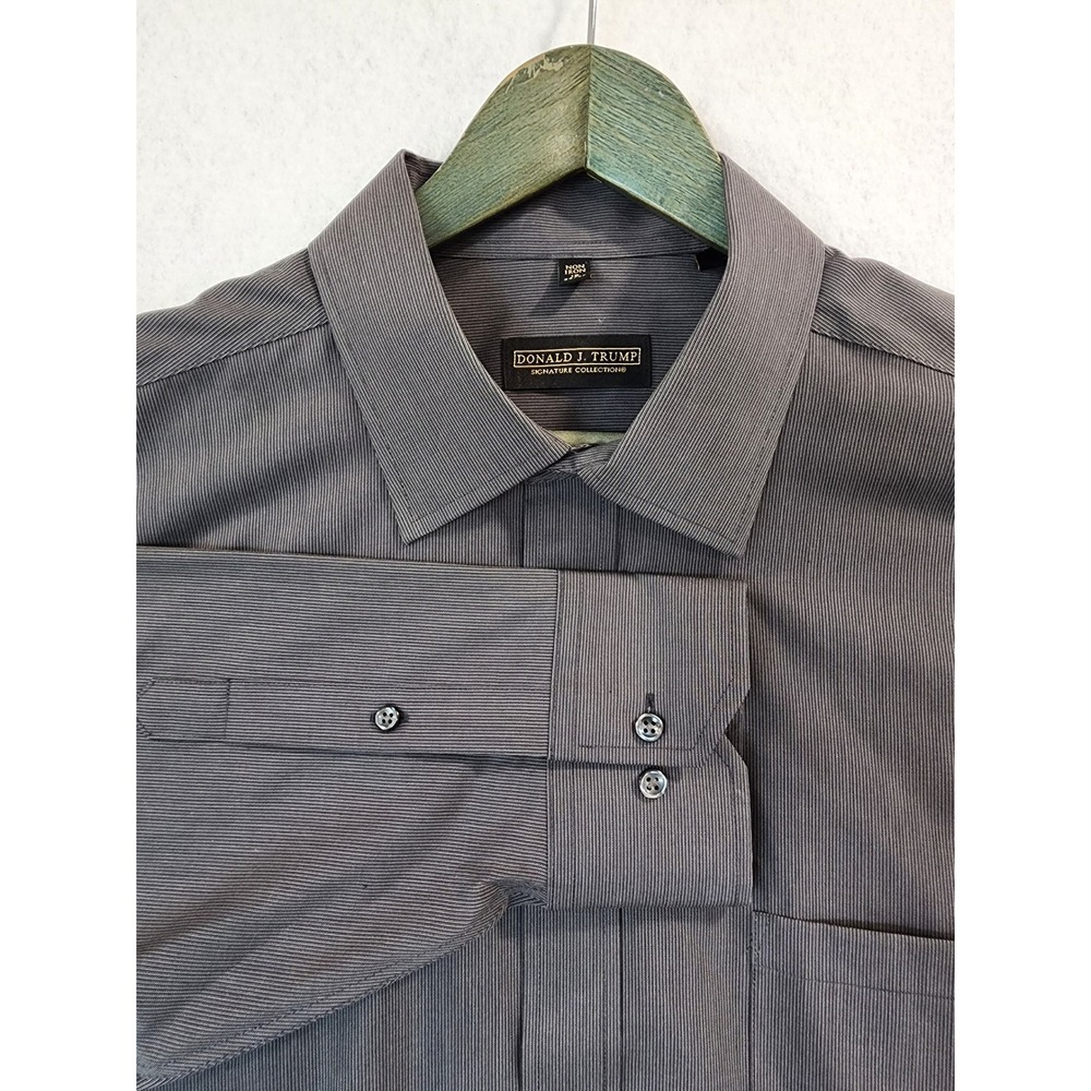 Donald J Trump Signature Collection Grey Striped Non Iron Dress Shirt 18 34/35
